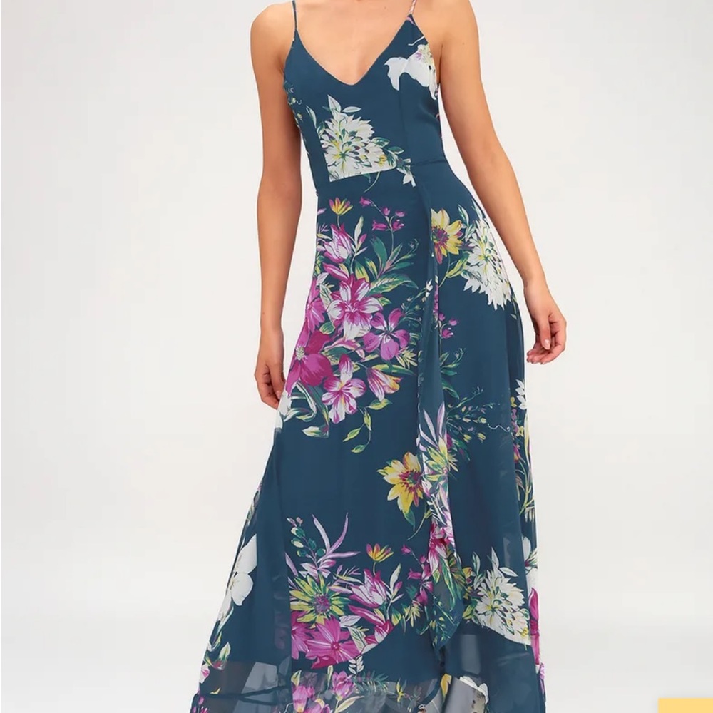 Passion Island Teal Blue Floral Print Maxi Dress